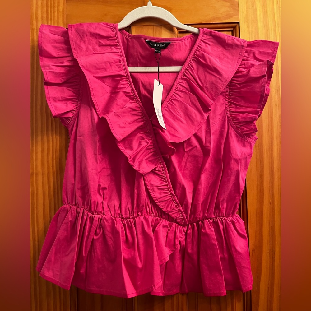 Pink flowy wrap top blouse size L